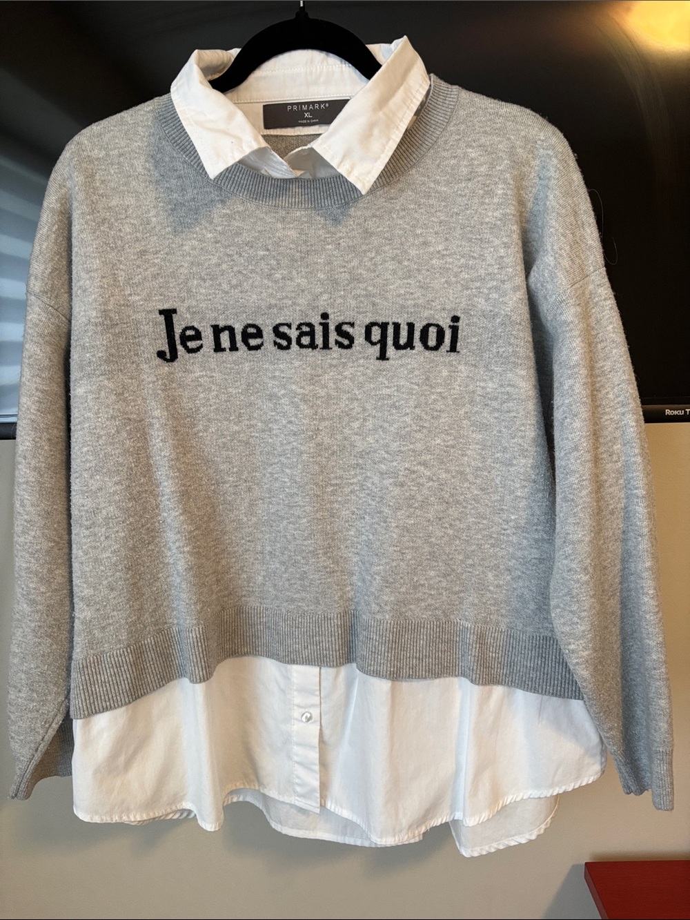 Primark Gray 'Je ne sais quoi' Layered Crewneck Sweater